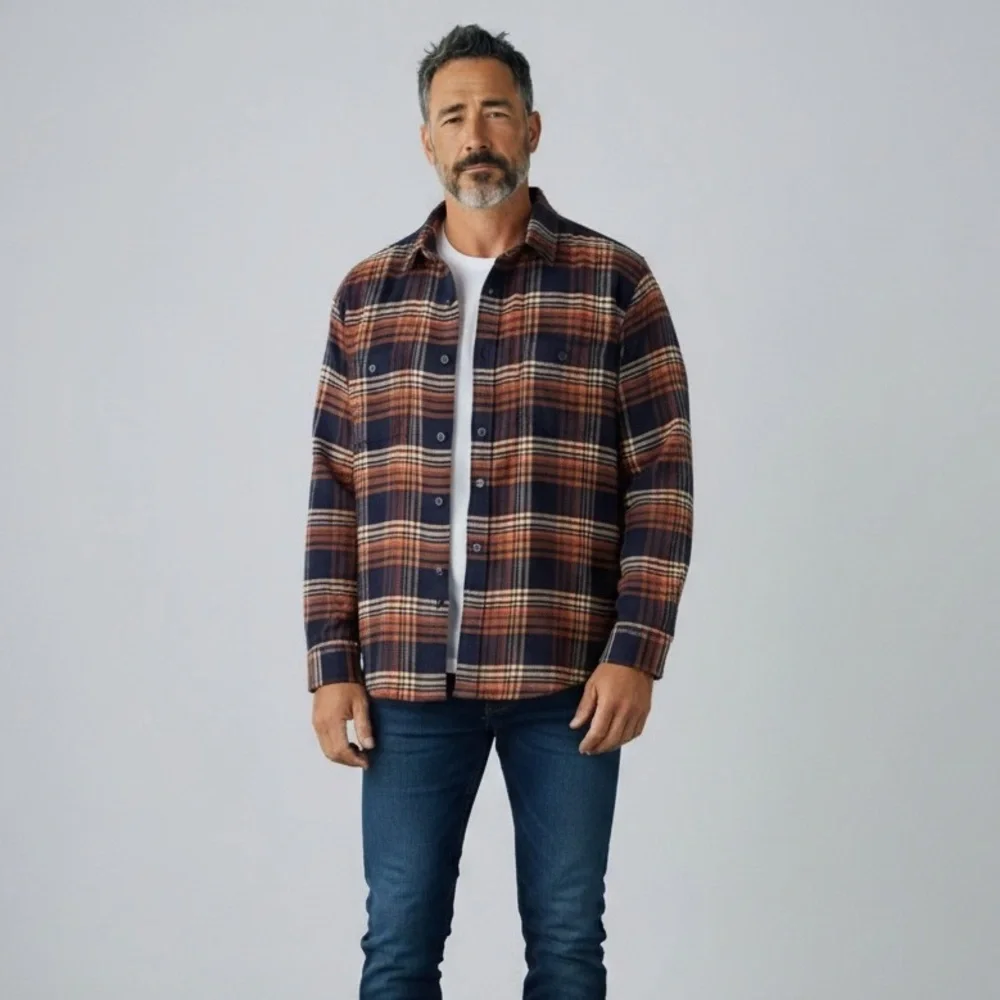 J.Crew Mercantile‎ Men’s Blue Plaid Flannel Shirt Size Large Long Sleeve Casual